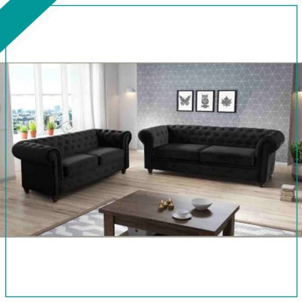 BLACK CHESTERFIELD 3+2 SEATER SOFA