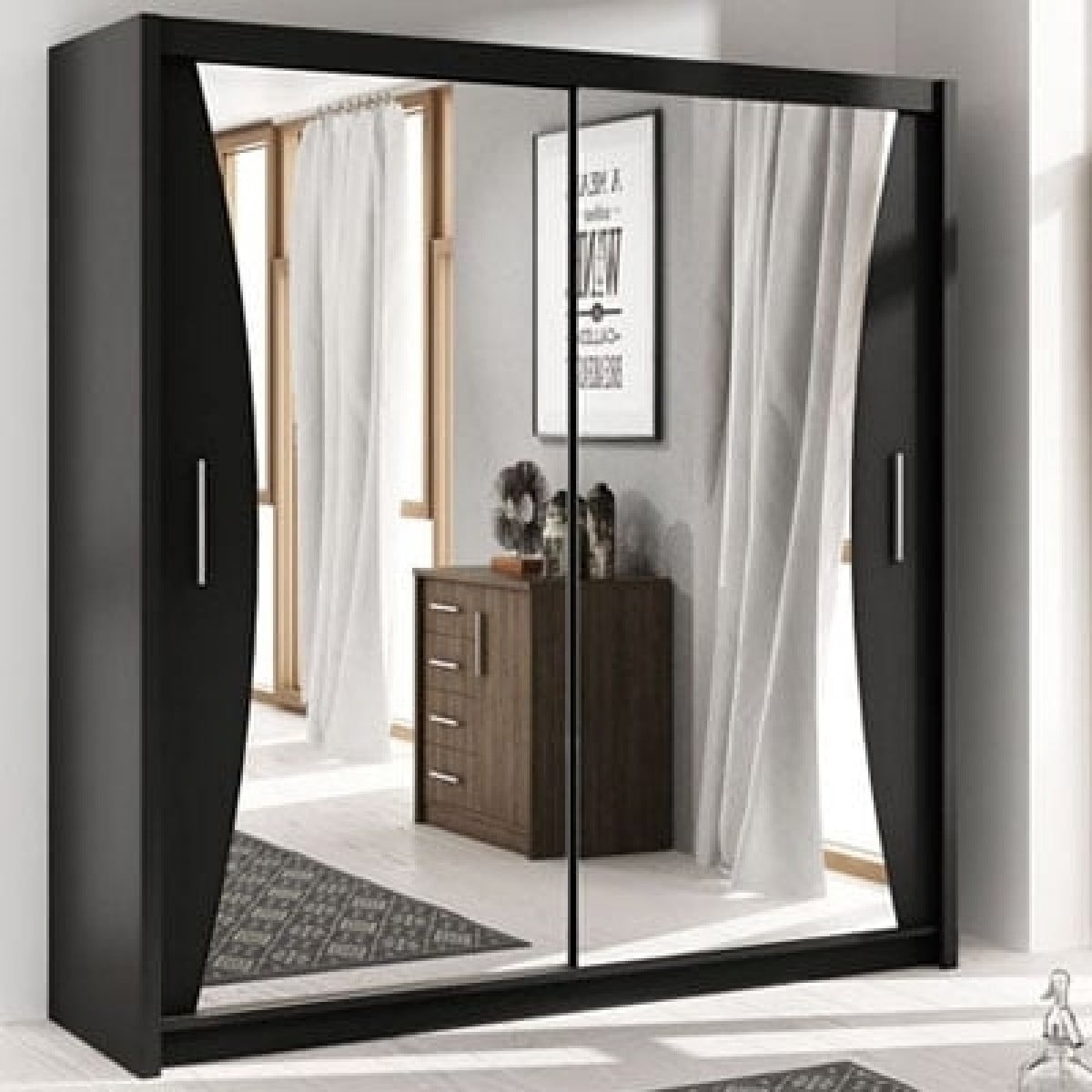 Caledonia Sliding Door Wardrobe - Black, White, Grey - Image 2