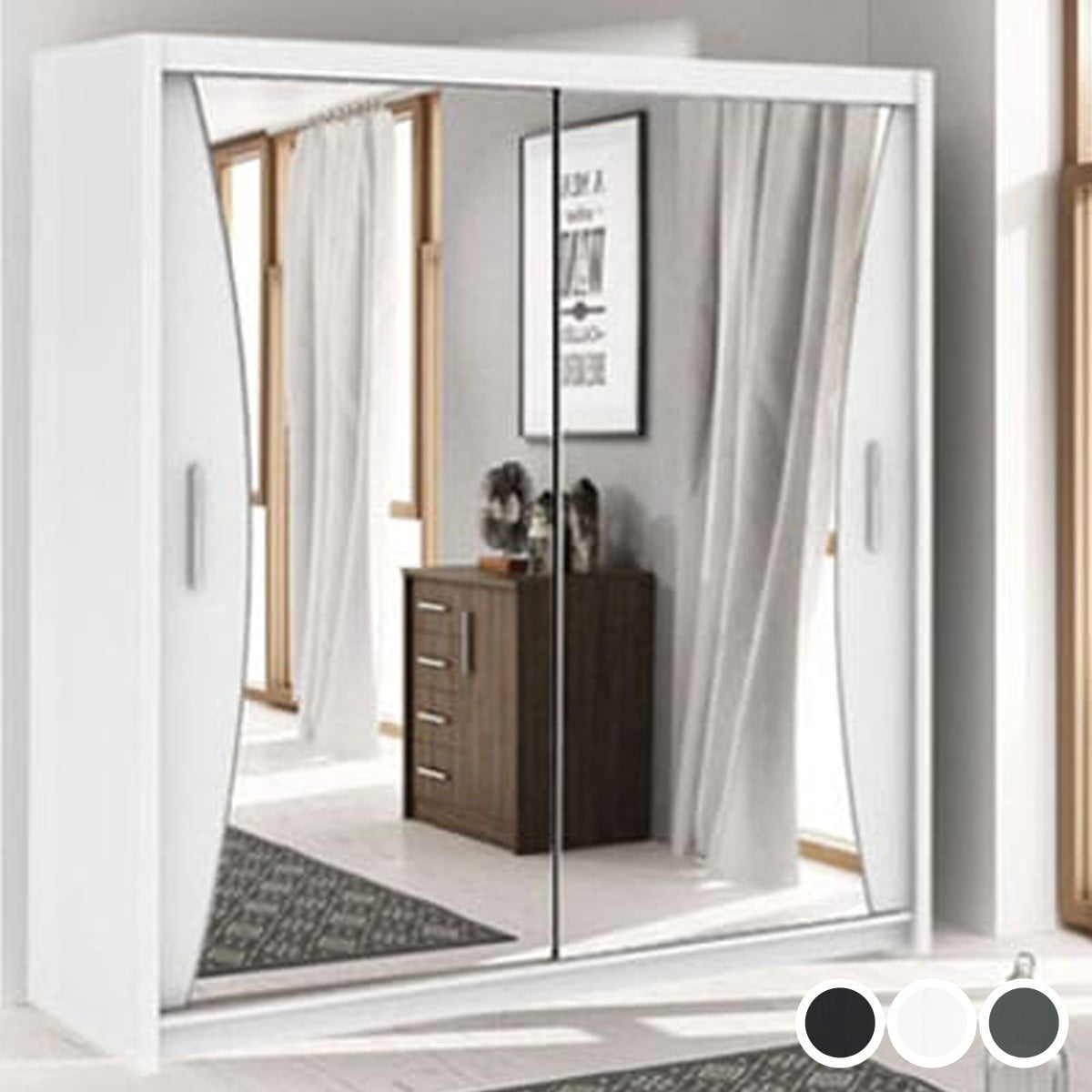 Caledonia Sliding Door Wardrobe - Black, White, Grey