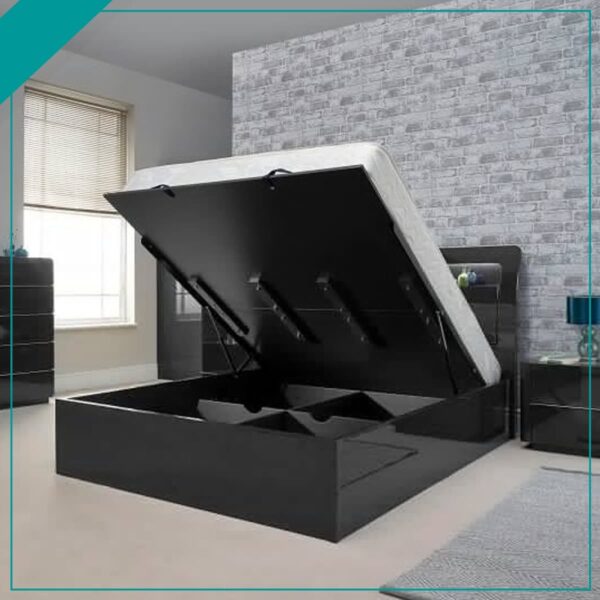 RUGBY BLACK HIGH GLOSS STORAGE BED - Image 3