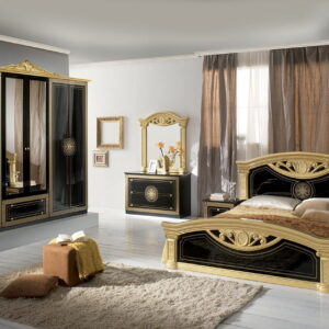 NEW ROMA 4 DOORS ITALIAN BLACK/GOLD BEDROOM SET