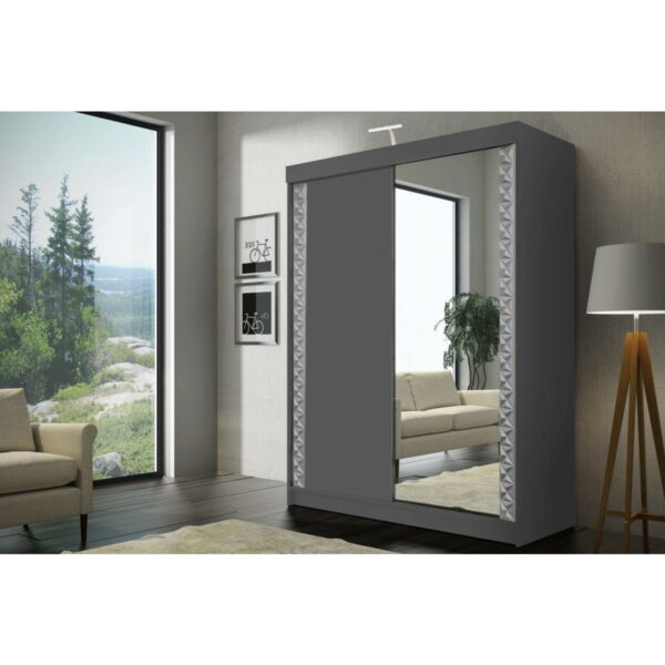 Vikas II Sliding Door Wardrobe - Black, White, Grey - Image 3