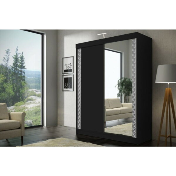 Vikas II Sliding Door Wardrobe - Black, White, Grey - Image 2