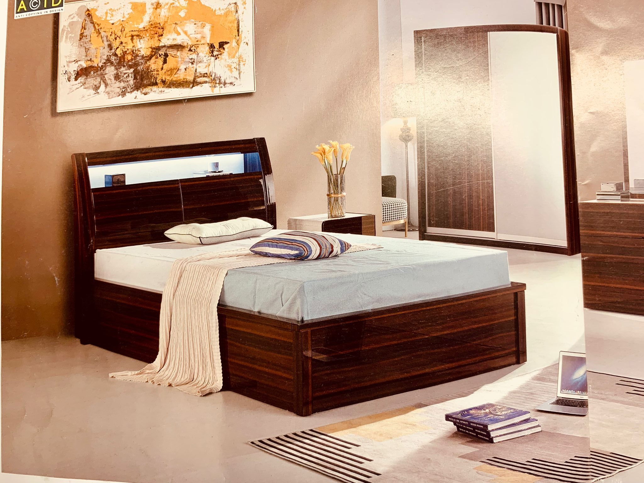 RUGBY WALNUT HIGH GLOSS STORAGE BED