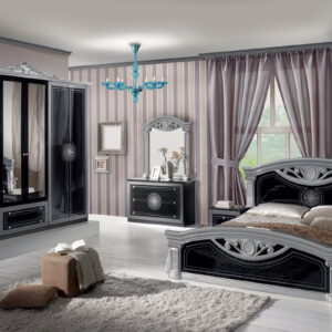NEW ROMA ITALIAN BLACK/SILVER BEDROOM SET