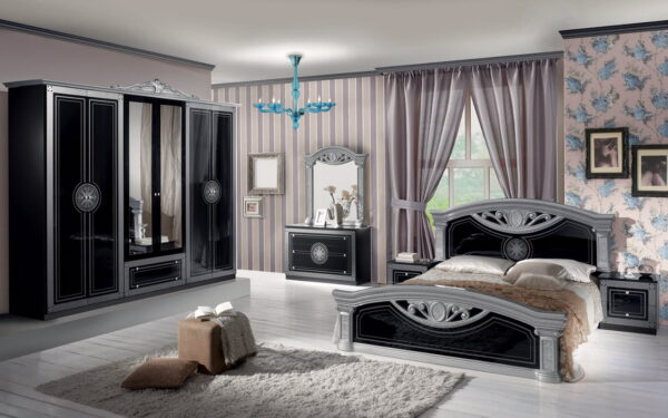 NEW ROMA ITALIAN BLACK/SILVER BEDROOM SET